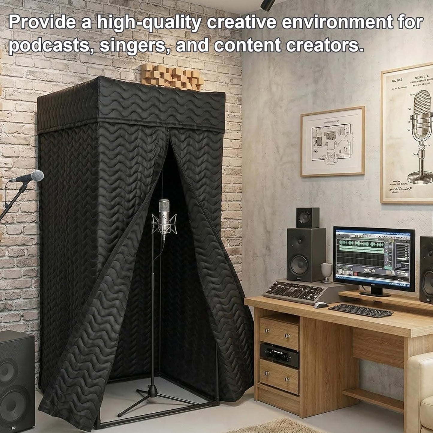 Portable Recording Booth with Adjustable LED Light & Thickened Soundproofing - Studio-Grade Echo-For Home portable vocal booth, Podcasting, Music - Includes Tablet Stand, Storage Shelf & Travel Bag