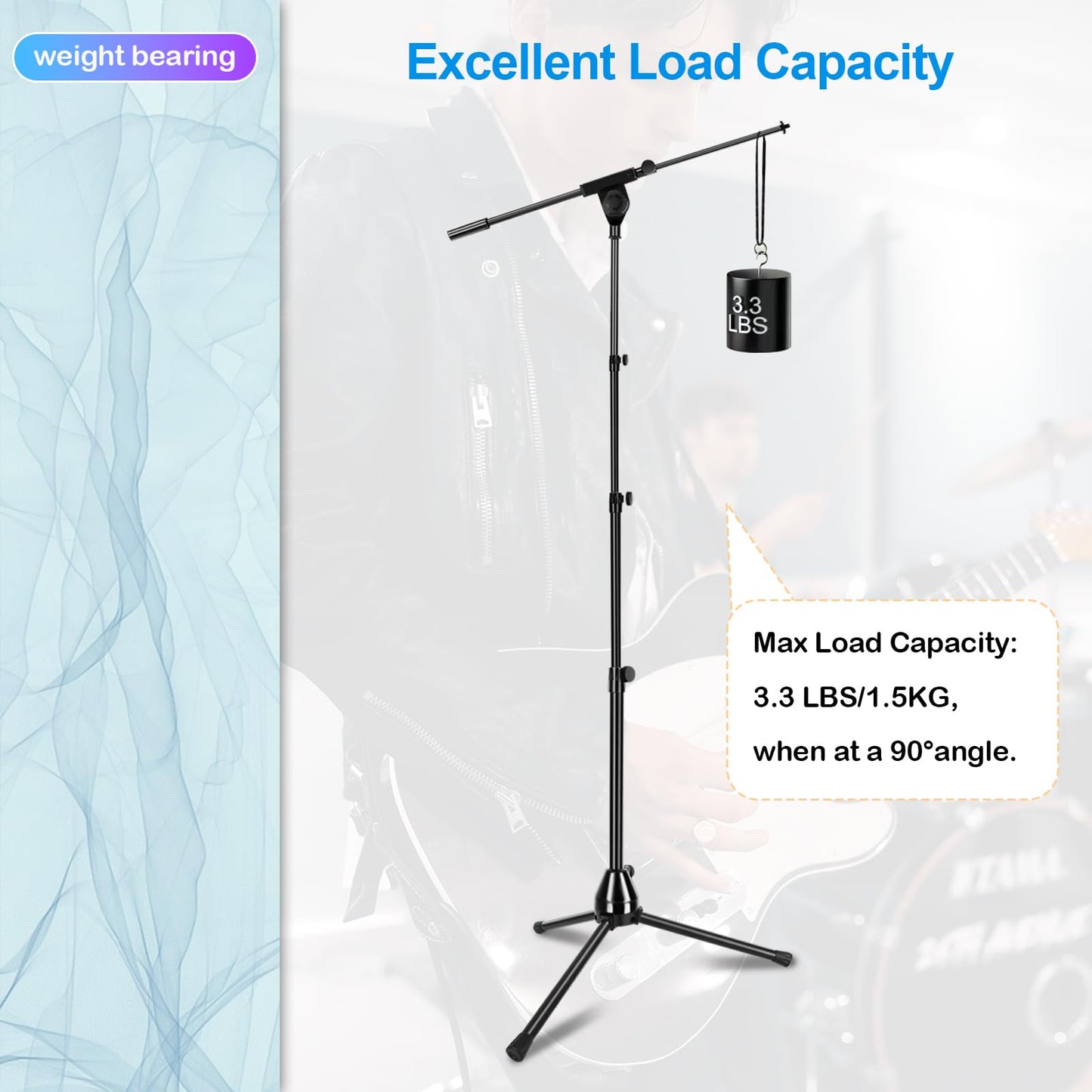 Microphone Stand Floor Foldable Mic Stand Heavy Duty Tripod Boom Arm with 2 Screws Adapter 2 Mic Clips 2 Foam Covers and Carrying Bag for Singing Karaoke Stage HLS02