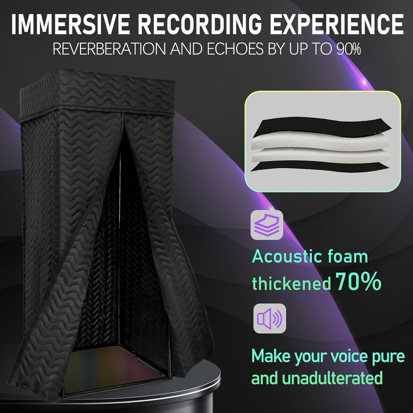 Portable Recording Booth with Adjustable LED Light & Thickened Soundproofing - Studio-Grade Echo-For Home portable vocal booth, Podcasting, Music - Includes Tablet Stand, Storage Shelf & Travel Bag