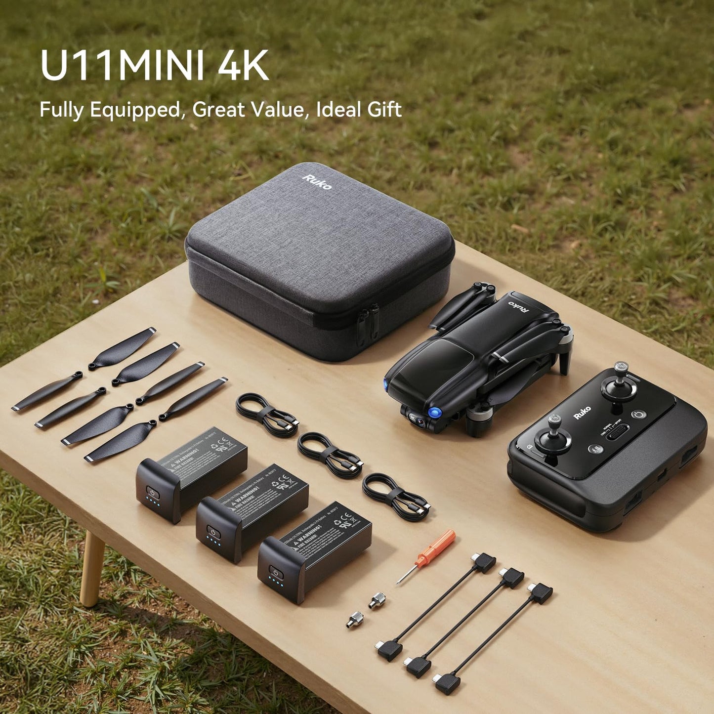 Ruko U11MINI 4K (RC3), Professional 8K Drone with 5.5" Touchcreen, Drones with camera for Adults 4K Video, 3-Axis Gimbal, 20000ft FPV Transmission, Under 249g FAA Exempt, Beginner (64-Min Flight)